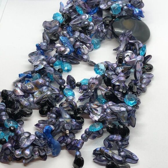 Substantial, Heavy, Unique Purple & Blue Shell & Bead Runway Statement Necklace - Picture 9 of 9